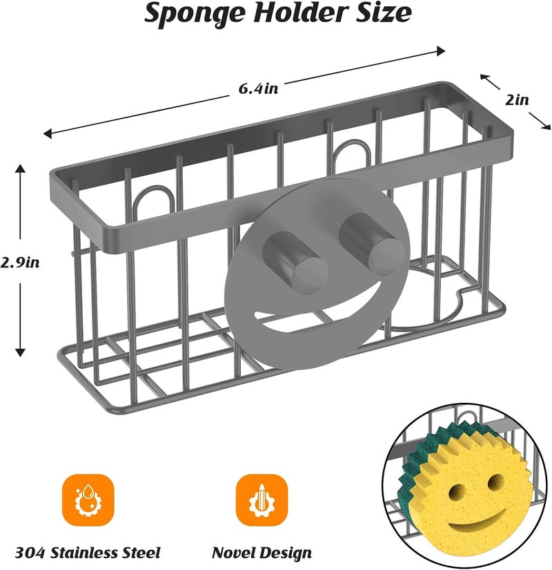 MURLONG Sponge Holder Smiley Face,Sink Caddy for Kitchen Sink,Sponge Holder with 2 PCS Suction Cups/1 PCS Adhesive Strips,Designed for Sponge,Soap,Dish Brush,Scrubber-Charcoal Gray - Image 2